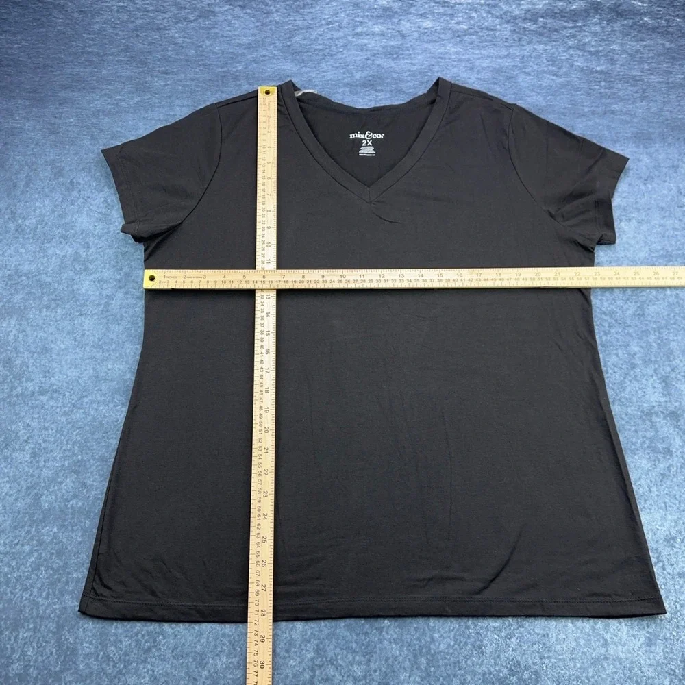 Mix & Co Womens Plus Size 2X Black V-Neck Short Sleeve Cotton Blend Tee Shirt